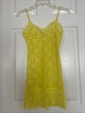 Yellow Delicate Floral Lace Slip Dress with Adjustable Straps Women's Intimates